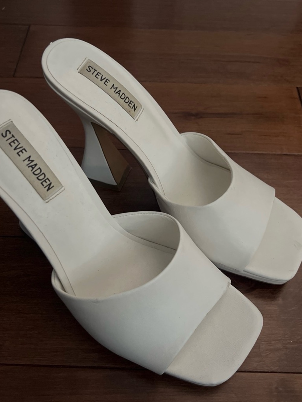 Steve Madden White Square-Toe Slip-On Heels